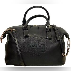Tory Burch Harper $498 Black Leather Satchel Bag with Adjustable Strap